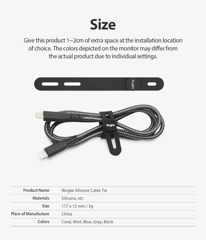 Ringke Cable Tie Silicone (15 Pack) Colorful Reusable Holder Strap Organizer Management for Fastening Cable Cords and Wires in Saudi Arabia
