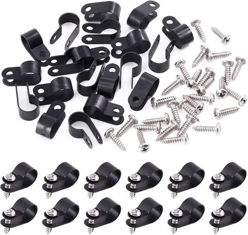 Swpeet 120 Pack White 1/2 Inch Nylon Plastic R-Type Cable Clips Clamp Kit, Nylon Screw Mounting Cord Fastener Clips with 120 Pack Screws for Wire Management (1/2 Inch, White) in Kuwait