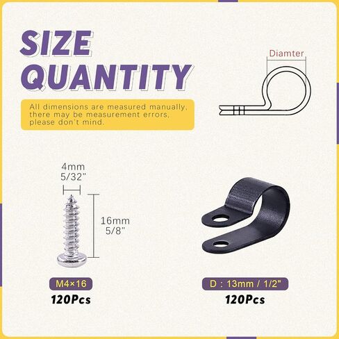 Swpeet 120 Pack White 1/2 Inch Nylon Plastic R-Type Cable Clips Clamp Kit, Nylon Screw Mounting Cord Fastener Clips with 120 Pack Screws for Wire Management (1/2 Inch, White) in Kuwait
