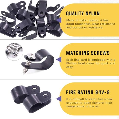 Swpeet 120 Pack White 1/2 Inch Nylon Plastic R-Type Cable Clips Clamp Kit, Nylon Screw Mounting Cord Fastener Clips with 120 Pack Screws for Wire Management (1/2 Inch, White) in Kuwait