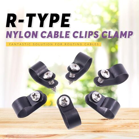 Swpeet 120 Pack White 1/2 Inch Nylon Plastic R-Type Cable Clips Clamp Kit, Nylon Screw Mounting Cord Fastener Clips with 120 Pack Screws for Wire Management (1/2 Inch, White) in Kuwait
