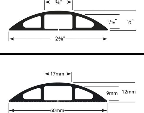 D-Line 6ft Floor Cord Cover, Cable Protector, Hide Extension Cords, Protect Cords, Prevent Cable Trips, Heavy Duty Cord Hider - Cable Cavity = 0.63" (W) x 0.31" (H) - Black in Kuwait