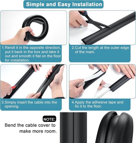 Floor Cable Cover 3ft Brown, LZEOY Cord Covers for Wires on Floor, Low Profile Cord Hider Cable Management, Office/Carpet Compatible in Kuwait