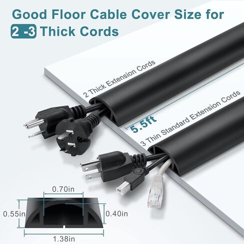 Floor Cable Cover 3ft Brown, LZEOY Cord Covers for Wires on Floor, Low Profile Cord Hider Cable Management, Office/Carpet Compatible in Kuwait