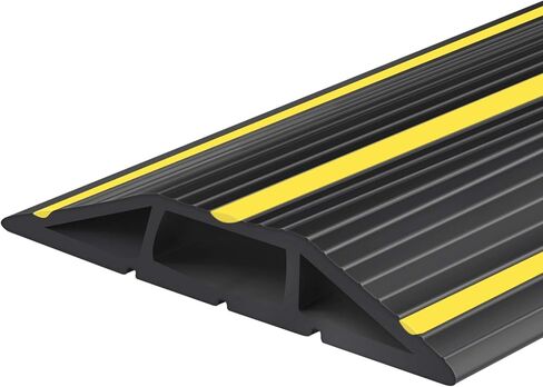 10Ft Cord Covers for Wires on Floor, 3-Channel PVC Floor Cable Cover for Small to Medium Wires, Anti-Slip Base with Yellow Warning Stripes, Indoor Floor Cord Cover for Home Office Events in Kuwait