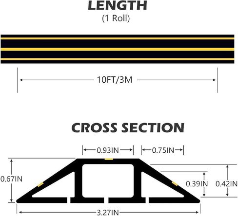 10Ft Cord Covers for Wires on Floor, 3-Channel PVC Floor Cable Cover for Small to Medium Wires, Anti-Slip Base with Yellow Warning Stripes, Indoor Floor Cord Cover for Home Office Events in Kuwait