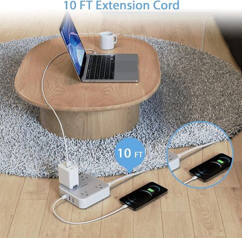 Flat Plug Power Strip, TESSAN 5 ft Ultra Thin Extension Cord with 3 USB Wall Charger(1 USB C Port), 4 Outlets Slim Desk Charging Station Compact for Travel, Office, School, Dorm Room Essentials in Kuwait