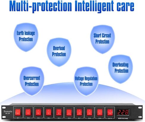 Bomaite SR-128 مكيف تسلسلي للطاقة بـ 10 منافذ - 15 أمبير 1800 واط تيار متردد، مكيف مفتاح تثبيت على حامل الطاقة، واقي التيار الكهربائي الرقمي الاحترافي للأجهزة الكهربائية المنزلية، ومكونات الكمبيوتر in Kuwait
