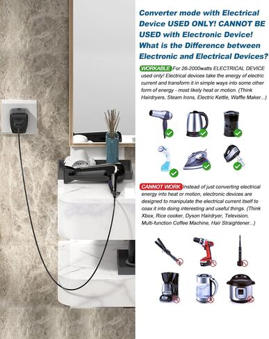 مجموعة محول ومحول السفر بقدرة 2000 واط - محول طاقة للولايات المتحدة والمملكة المتحدة وأوروبا وأكثر من 150 دولة - تصميم مدمج للسفر الدولي (أسود) in Kuwait