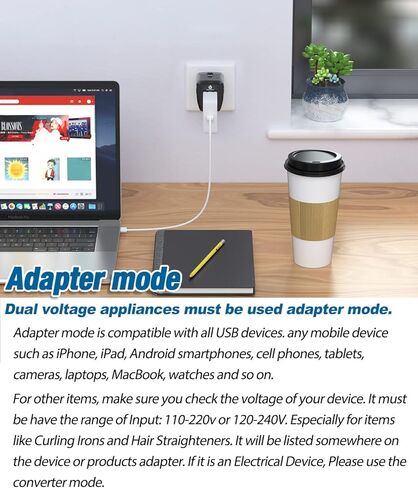 مجموعة محول ومحول السفر بقدرة 2000 واط - محول طاقة للولايات المتحدة والمملكة المتحدة وأوروبا وأكثر من 150 دولة - تصميم مدمج للسفر الدولي (أسود) in Kuwait