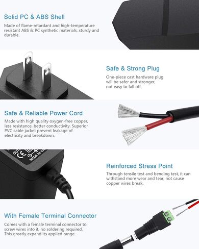 ALITOVE 12V 1A مزود الطاقة DC 12 فولت محول الطاقة 12V 1000mA 600mA 800mA 12W AC/DC محول 100V~240V AC إلى DC 12V سلك الطاقة مع طرف 5.5x2.5mm لجهاز التوجيه LED قطاع نظام الكاميرا الأمنية، أبيض in Kuwait