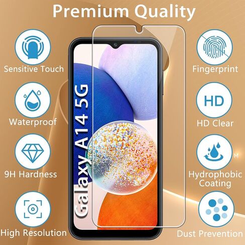 Lesakit 3 Pack Galaxy A14 Screen Protector + 3 Pack Camera Lens Protector, [Anti-Scratch][Full Coverage][Easy Installation] Tempered Glass Screen Protector for Samsung Galaxy A14 in Kuwait