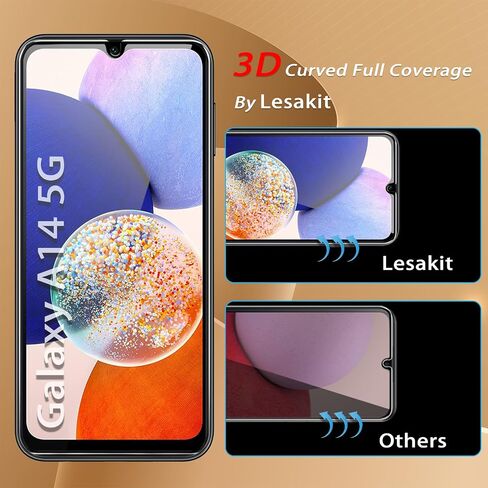 Lesakit 3 Pack Galaxy A14 Screen Protector + 3 Pack Camera Lens Protector, [Anti-Scratch][Full Coverage][Easy Installation] Tempered Glass Screen Protector for Samsung Galaxy A14 in Kuwait