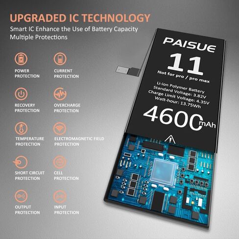 PAISUE [4600mAh] Battery for iPhone 11, Upgraded High Capacity New 0 Cycle Replacement Battery for iPhone 11 A2111 A2221 A2223 with Professional Repair Tool Kit in Saudi Arabia