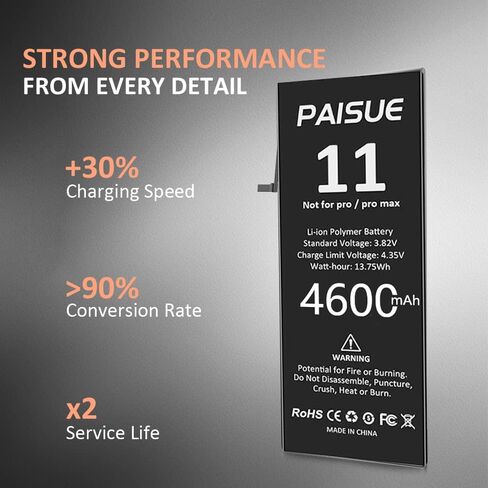 PAISUE [4600mAh] Battery for iPhone 11, Upgraded High Capacity New 0 Cycle Replacement Battery for iPhone 11 A2111 A2221 A2223 with Professional Repair Tool Kit in Saudi Arabia