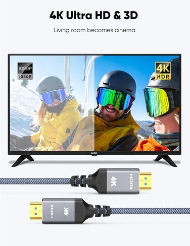 Highwings HDMI Cable 6.6 ft, 4K Ultra High Speed HDMI to HDMI Cord | HDMI 2.0, 18Gbps, 48 bit, Braided, Ethernet, ARC, 3D, HDCP 2.2, ARC, HDR, Compatible with Wall-mounted HDTV/ Monitor/ Roku in Kuwait