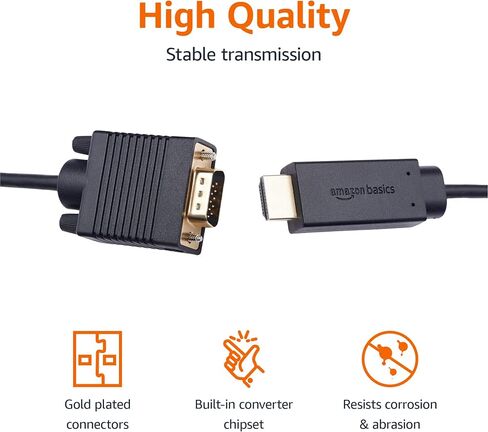 Amazon Basics كابل HDMI أحادي الاتجاه إلى VGA، مطلي بالذهب، 6 أقدام، أسود in Saudi Arabia