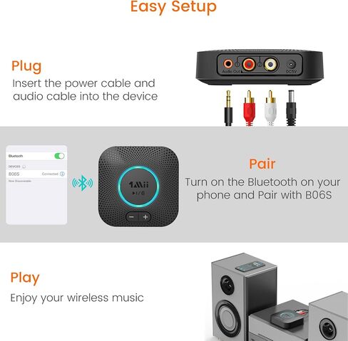 1Mii Bluetooth Receiver, HiFi Wireless Audio Adapter, Bluetooth 5.1 Receiver with 3D Surround aptX HD aptX Low Latency for Home Music Streaming Stereo System B06 Plus in Saudi Arabia