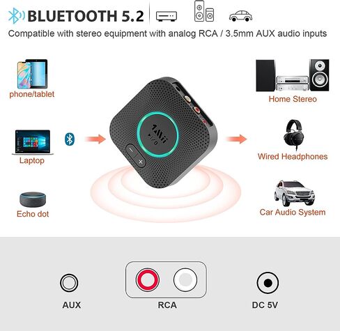 جهاز استقبال 1Mii B06S بلوتوث 5.2، محول صوت لاسلكي HiFi لنظام ستيريو منزلي مع aptX HD وزمن استجابة منخفض، التحكم في مستوى الصوت لمكبر صوت السيارة، مكبر للصوت، مع مخرجات 3.5 مم/RCA، نطاق طويل in Kuwait