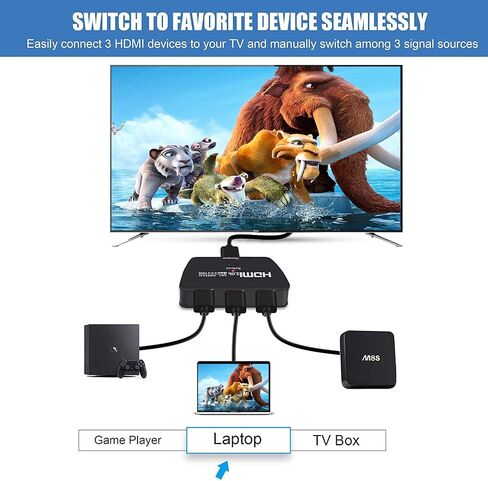 موزع محول HDMI 2.0 4K@60Hz مع كيبل HDMI بطول 3.9 قدم، محول HDMI 3 في 1، 3 منافذ HDMI، يدعم 4K 30Hz 3D 1080P HDCP2.2 لـ PS5 PS4 Xbox DVD Player Fire Stick Apple TV PC in Kuwait