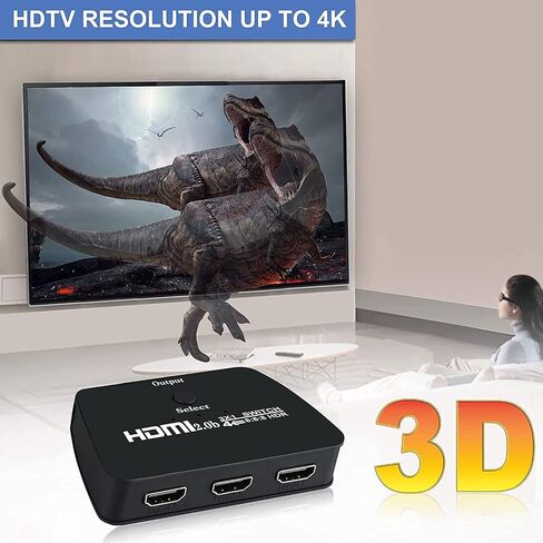 موزع محول HDMI 2.0 4K@60Hz مع كيبل HDMI بطول 3.9 قدم، محول HDMI 3 في 1، 3 منافذ HDMI، يدعم 4K 30Hz 3D 1080P HDCP2.2 لـ PS5 PS4 Xbox DVD Player Fire Stick Apple TV PC in Kuwait