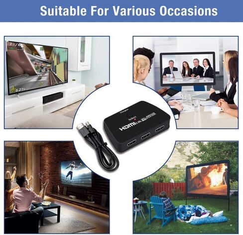 موزع محول HDMI 2.0 4K@60Hz مع كيبل HDMI بطول 3.9 قدم، محول HDMI 3 في 1، 3 منافذ HDMI، يدعم 4K 30Hz 3D 1080P HDCP2.2 لـ PS5 PS4 Xbox DVD Player Fire Stick Apple TV PC in Kuwait