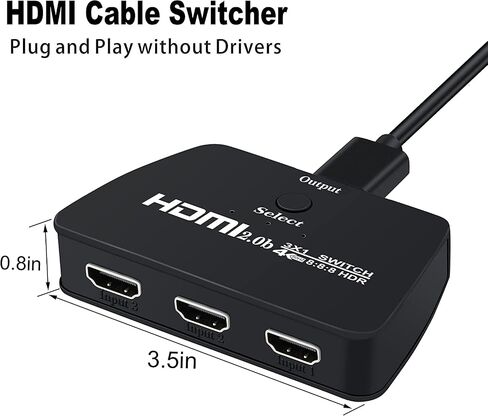 موزع محول HDMI 2.0 4K@60Hz مع كيبل HDMI بطول 3.9 قدم، محول HDMI 3 في 1، 3 منافذ HDMI، يدعم 4K 30Hz 3D 1080P HDCP2.2 لـ PS5 PS4 Xbox DVD Player Fire Stick Apple TV PC in Kuwait