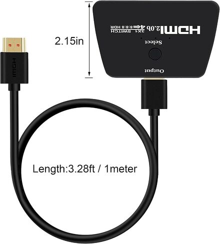 موزع محول HDMI 2.0 4K@60Hz مع كيبل HDMI بطول 3.9 قدم، محول HDMI 3 في 1، 3 منافذ HDMI، يدعم 4K 30Hz 3D 1080P HDCP2.2 لـ PS5 PS4 Xbox DVD Player Fire Stick Apple TV PC in Kuwait