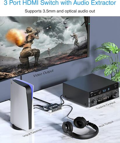 محول Kinivo HDMI 5 في 1 خارج 4K 60 هرتز (HDR 10، سرعة عالية 18 جيجابت في الثانية، جهاز تحكم عن بعد بالأشعة تحت الحمراء، HDCP2.2، Dolby Vision، VRR) - محول 550BN متوافق مع Roku، PS5، Xbox، Apple TV، Nintendo Switch 2، صندوق الكابل in Kuwait