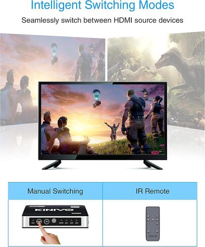 محول Kinivo HDMI 5 في 1 خارج 4K 60 هرتز (HDR 10، سرعة عالية 18 جيجابت في الثانية، جهاز تحكم عن بعد بالأشعة تحت الحمراء، HDCP2.2، Dolby Vision، VRR) - محول 550BN متوافق مع Roku، PS5، Xbox، Apple TV، Nintendo Switch 2، صندوق الكابل in Kuwait