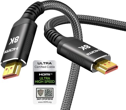 كابل HDMI Snowkids 8K@60 2.1 3.3FT/1M، 48 جيجابت في الثانية عالي السرعة 8K60 4K120 144 هرتز سلك HDMI مضفر HDR/eARC/3D HDCP 2.2&2.3 متوافق مع Roku TV/PS5/HDTV/Blu-ray in Kuwait