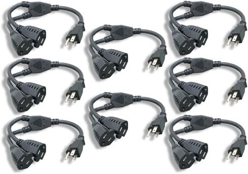 كابل تمديد سلك الطاقة وفاصل NEMA 5-15P إلى NEMA 5-15R x 2 16 AWG 13A 125V 14 بوصة 8 حزم (ZPK037SI-08) أسود in Kuwait