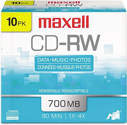 Maxell Cd-Rw Rewritable Disc, 700 Mb/80 Min, 4X, Jewel Case, Silver, 10/Pack in Saudi Arabia