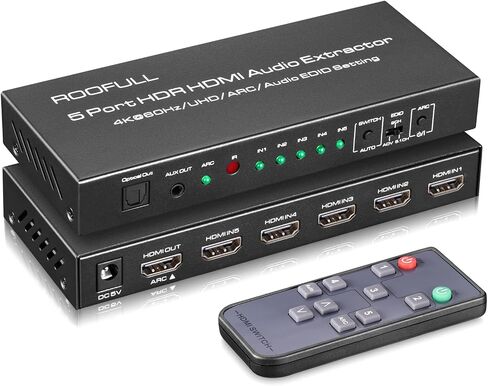 (Newest Version) ROOFULL 5 Port 4K HDMI Switch with Remote 5 in 1 Out 4K@60Hz HDMI 2.0 Video Switcher Selector, Dolby Vision/Atmos Auto-Switching HDCP 2.2 HDR 10 CEC 18Gbps for PS5/4Pro Xbox Apple TV in Saudi Arabia