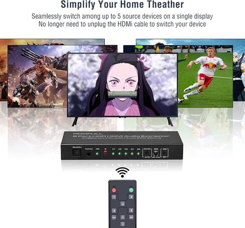 (Newest Version) ROOFULL 5 Port 4K HDMI Switch with Remote 5 in 1 Out 4K@60Hz HDMI 2.0 Video Switcher Selector, Dolby Vision/Atmos Auto-Switching HDCP 2.2 HDR 10 CEC 18Gbps for PS5/4Pro Xbox Apple TV in Saudi Arabia