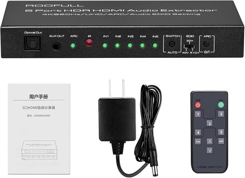 (Newest Version) ROOFULL 5 Port 4K HDMI Switch with Remote 5 in 1 Out 4K@60Hz HDMI 2.0 Video Switcher Selector, Dolby Vision/Atmos Auto-Switching HDCP 2.2 HDR 10 CEC 18Gbps for PS5/4Pro Xbox Apple TV in Saudi Arabia