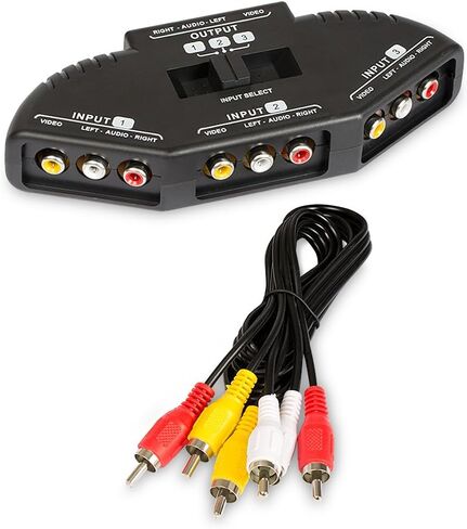 Fosmon A1602 RCA Splitter with 3-Way Audio, Video RCA Switch Box + RCA Cable for Connecting 3 RCA Output Devices to Your TV in Saudi Arabia