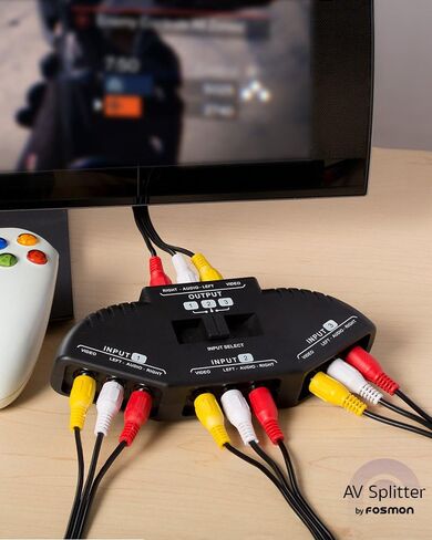 Fosmon A1602 RCA Splitter with 3-Way Audio, Video RCA Switch Box + RCA Cable for Connecting 3 RCA Output Devices to Your TV in Saudi Arabia