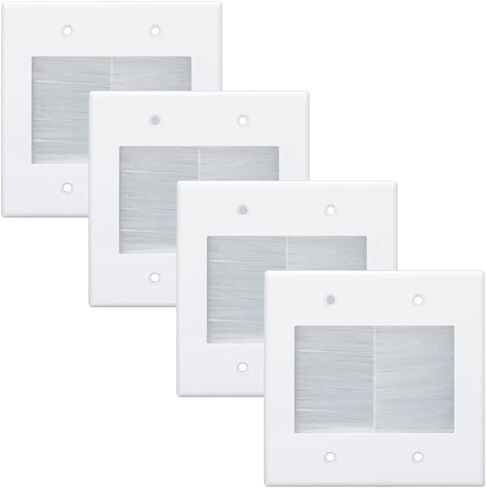 Kebulldola 2 Gang Brush Wall Plate White 2 Pack، مجموعة إدارة الكابلات ذات العصابة المزدوجة للتلفزيون المحوري، HDMI، كابلات إيثرنت، أسلاك السماعات وأسلاك الطاقة التي تمر عبرها. in Kuwait