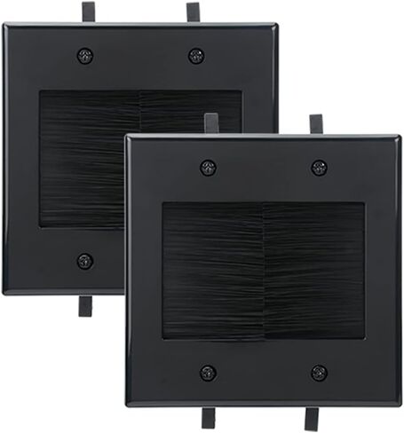 Kebulldola 2 Gang Brush Wall Plate White 2 Pack، مجموعة إدارة الكابلات ذات العصابة المزدوجة للتلفزيون المحوري، HDMI، كابلات إيثرنت، أسلاك السماعات وأسلاك الطاقة التي تمر عبرها. in Kuwait