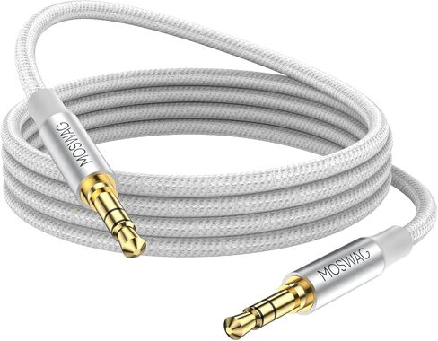 MOSWAG 3.28FT/1M 3.5mm Aux Cord Male to Male, Nylon Braided Stereo Audio Jack Cable for Car Stereo, Home Theater, PS4, Xbox One, Headphones, Speakers, Phones, Tablets, PC, and More | 3 pin auxiliary cable compatible with phone, headset, speaker, tablet, c in Kuwait