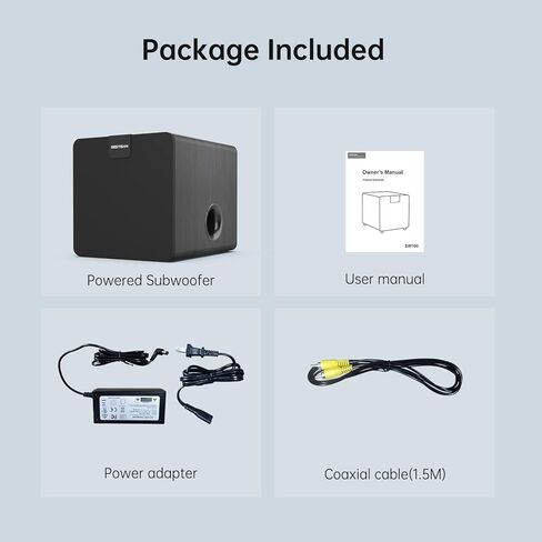 مضخم صوت يعمل بالطاقة من BESTISAN مقاس 8 بوصات، بقدرة تصل إلى 150 وات، وصوت جهير عميق لا يصدق، وإعداد سهل مع أنظمة المسرح المنزلي، أسود in Kuwait