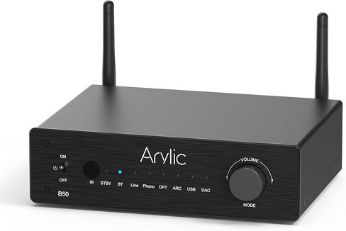 مضخم صوت استريو Arylic B50 بلوتوث aptX HD مع جهاز إرسال صوتي، مضخم صوت بقناتين 50 وات*2 مع HDMI ARC، مدخل فونو وتطبيق تحكم GO مجاني. يدعم نقل واستقبال الموسيقى عالية الدقة 192 كيلو هرتز/24 بت. in Kuwait