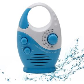 Shower Radio, Bathroom Radio AM FM, Waterproof Hanging Shower Radio Adjustable Volume Black