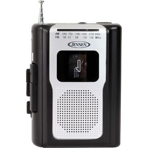 Jensen CR-100 Retro Portable AM/FM Radio Personal Cassette Player Compact Lightweight Design Stereo AM/FM Radio Cassette Player/Recorder & Built in Speaker (Black Series)