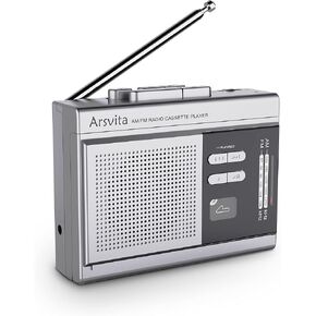 Arsvita Portable Cassette Player and Recorder, Cassette to MP3 Digital Converter, AM/FM Radio Tape Walkman, Support 4-32G Micro SD Card, Build-in Speaker and Microphone, Black