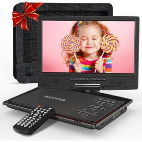 WONNIE 12.5" Portable DVD Player Car Headrest Video Player with 10.5" Swivel Screen, Car Headrest Holder, 5-Hours Rechargeable Battery, All Regions, Support USB/SD Card/Sync TV