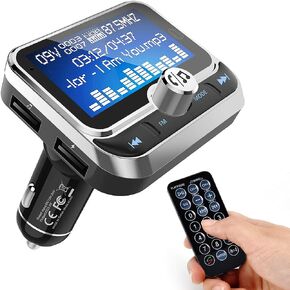 ToHayie Bluetooth FM Transmitter for Car, Transmitter Bluetooth Car Wireless Radio Adapter Hands-Free Car Kit with 1.8 inch Display, Dual USB Car Charger, AUX Input/Output, TF Card Mp3 Player, Silver in Saudi Arabia