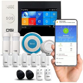【OSI Wireless WiFi Smart Home Security DIY Alarm SYSTEM-14 Piece】 DIY Home Wi-Fi Alarm Kit with Motion Detector,Notifications with app,Door/Window Sensor, Siren,Compatible with Alexa,NO Monthly Fees in Kuwait