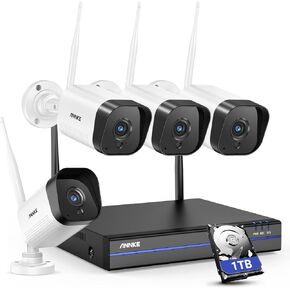 نظام كاميرا لاسلكي ANNKE WS300 3 ميجابكسل، 8 قنوات 5 ميجابكسل NVR لاسلكي مع 4 قطع كاميرات IP مقاومة للطقس 3 ميجابكسل، تعمل مع Alexa، رؤية ليلية 100 قدم، تنبيهات الحركة الذكية، 1 تيرابايت HDD متضمن in Kuwait